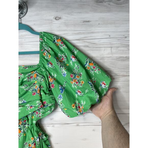 A New Day Dress Womens Small Green Floral Puff Sleeve Square Neck Smocked Lined - Picture 3 of 9